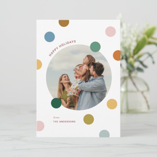 Kleurrijke vrolijke kerst fotokaarten feestdagenkaart (Staand voorkant)