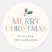 Kleurrijke vrolijke kerst groen bladeren ronde sticker (Voorkant)