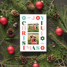 Kleurrijke vrolijke kerst retro madeliefje vakanti feestdagenkaart