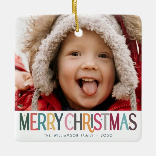  Kleurrijke Vrolijke Kerst Schattigee Sterren Foto Keramisch Ornament (Voorkant)