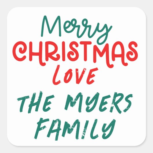 Kleurrijke vrolijke kerst vierkante sticker (Voorkant)