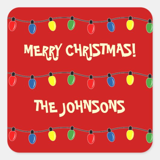 Kleurrijke Vrolijke Kerstboom lichten cadeau label (Voorkant)