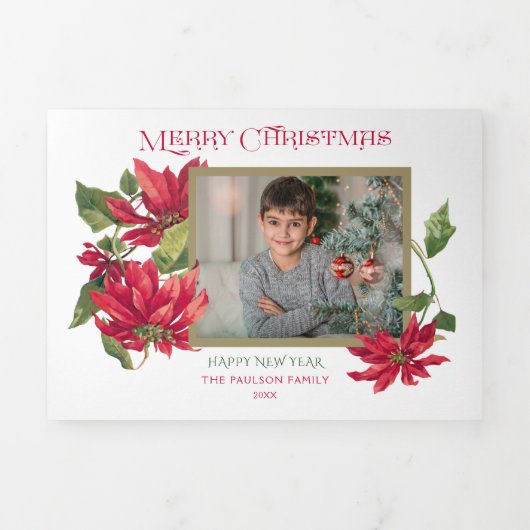 Kleurrijke Vrolijke Kerstmis | Poinsettias | Foto Drieluik Wenskaart (Cover)