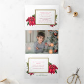 Kleurrijke Vrolijke Kerstmis | Poinsettias | Foto Drieluik Wenskaart (Binnen)