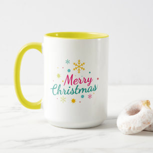 Kleurrijke vrolijke kerstmis sneeuwvlok mok
