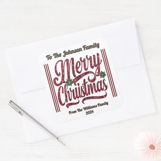 Kleurrijke vrolijke kerstvreugde! vierkante sticker (Envelop)