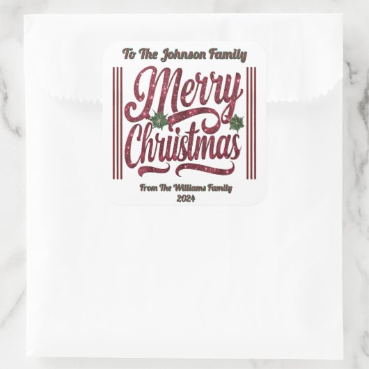 Kleurrijke vrolijke kerstvreugde! vierkante sticker (Tas)