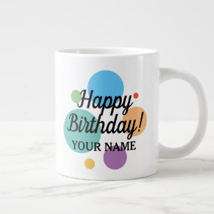 Kleurrijke vrolijke kleuren Verjaardagsmok met eig Grote Koffiekop