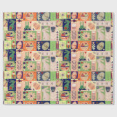 Kleurrijke vrolijke roze groene konijn cadeaupapier (Vlak)