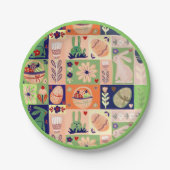 Kleurrijke vrolijke roze groene konijn papieren bordje (Voorkant)