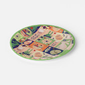 Kleurrijke vrolijke roze groene konijn papieren bordje (Gekanteld)