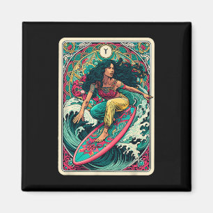 Kleurrijke Vrouw Golf Surfer Tarotkaart Artistieke Magneet