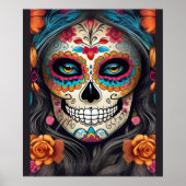 Kleurrijke Vrouw in Sugar Skull Make-up Poster (Voorkant)