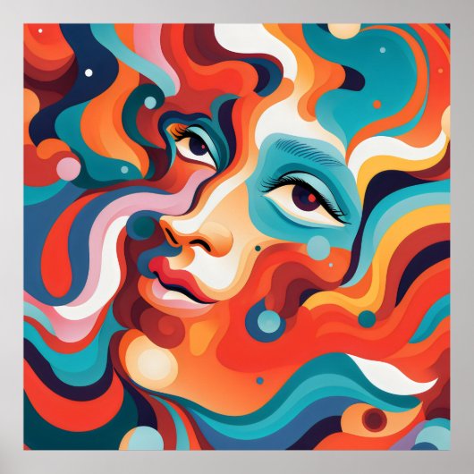 Kleurrijke Vrouw Levendige Werveling van Emoties Poster (Voorkant)