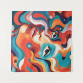 Kleurrijke Vrouw Levendige Werveling van Emoties Wandkleed (Voorkant (horizontaal))