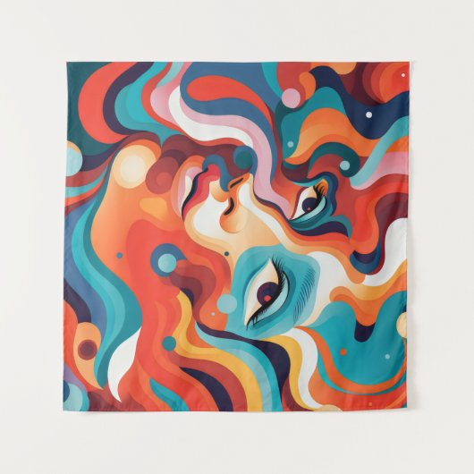 Kleurrijke Vrouw Levendige Werveling van Emoties Wandkleed (Voorkant (horizontaal))