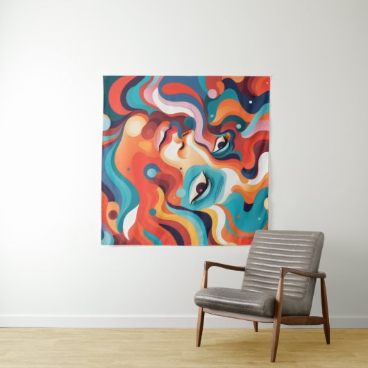 Kleurrijke Vrouw Levendige Werveling van Emoties Wandkleed (In Situ (horizontaal))