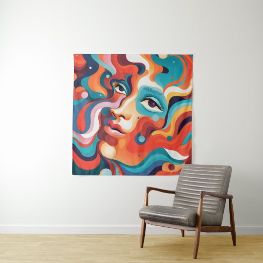 Kleurrijke Vrouw Levendige Werveling van Emoties Wandkleed (In situ)