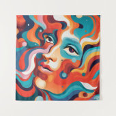 Kleurrijke Vrouw Levendige Werveling van Emoties Wandkleed (Voorkant)