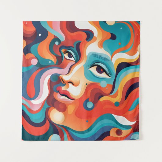 Kleurrijke Vrouw Levendige Werveling van Emoties Wandkleed (Voorkant)