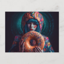 Kleurrijke vrouw met een donut