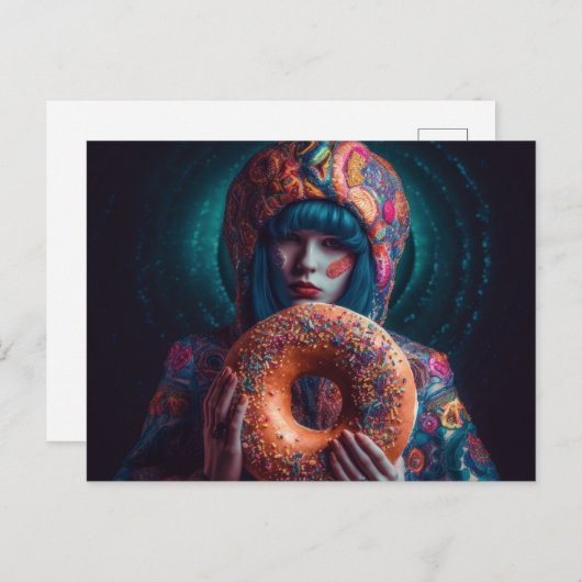 Kleurrijke vrouw met een donut briefkaart (Voorkant / Achterkant)