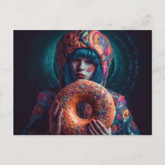 Kleurrijke vrouw met een donut briefkaart (Voorkant)