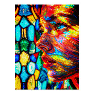 Kleurrijke Vrouw Profiel Portret Impasto Perfect Poster