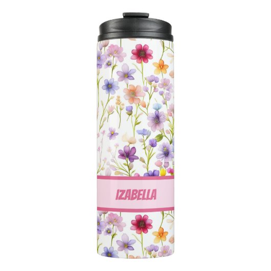 Kleurrijke Vrouwelijke en Girly Spring Wild Flower Thermosbeker (Voorkant)