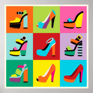Kleurrijke vrouwelijke pop schoenen posters