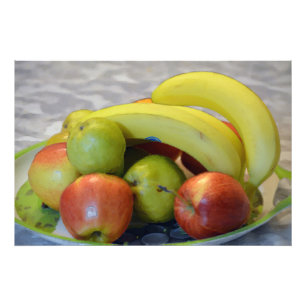 Kleurrijke vruchten afbeelding print. Banaan, appe Foto Afdruk
