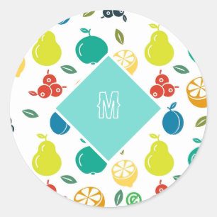Kleurrijke Vruchten Custom Monogram Eenvoudig Ronde Sticker