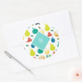 Kleurrijke Vruchten Custom Monogram Eenvoudig Ronde Sticker (Envelop)