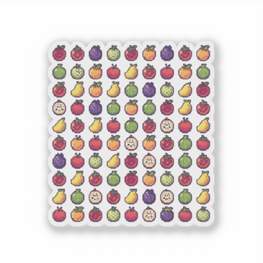 Kleurrijke Vruchten Gepixeliseerd 32-bits ArtVinyl Sticker (Voorkant)