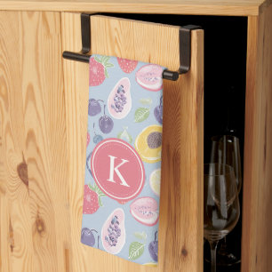Kleurrijke Vruchten Monogram Lente Patroon Theedoek