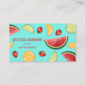Kleurrijke vruchten op blauwe diëtist voedingsdesk visitekaartje (Voorkant)