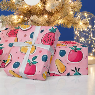 Kleurrijke vruchten roze decor cadeaupapier