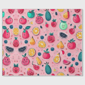 Kleurrijke vruchten roze decor cadeaupapier (Vlak)