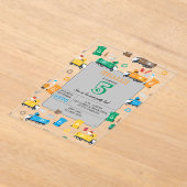 Kleurrijke vuilniswagens en -bakken van afgelopen  acryl uitnodigingen (Laagn)