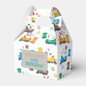 Kleurrijke vuilniswagens en -bakken van afgelopen  bedankdoosjes (Voorkant Zijde)