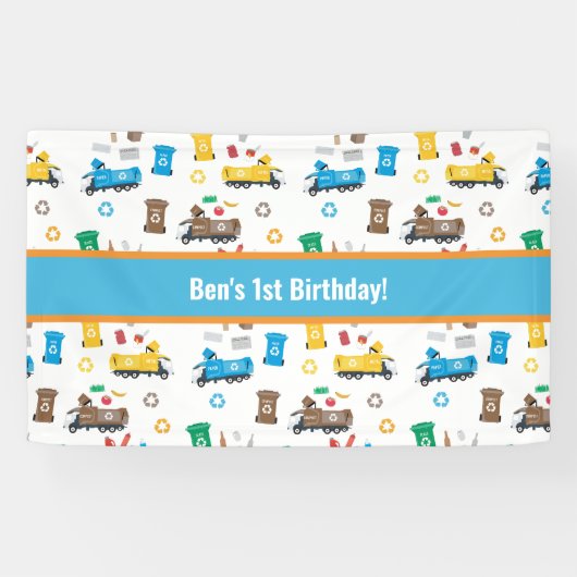 Kleurrijke vuilniswagens en -bakken van afgelopen spandoek (Horizontaal)