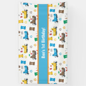 Kleurrijke vuilniswagens en -bakken van afgelopen  spandoek (Verticaal)