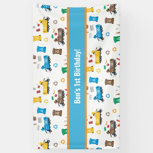 Kleurrijke vuilniswagens en -bakken van afgelopen spandoek (Verticaal)