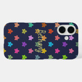 Kleurrijke vun-tandwielsterren op blauw gepersonal Case-Mate iPhone case (Achterkant (horizontaal))