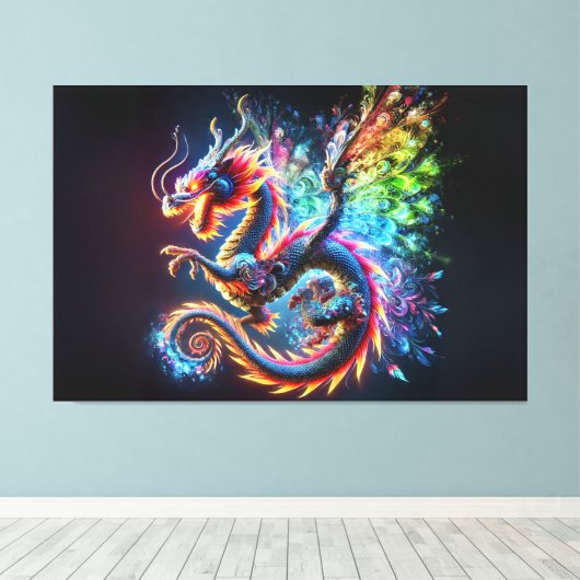 Kleurrijke Vuurdraak Canvas Afdruk (Insitu (Houten vloer))