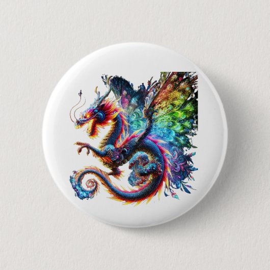 Kleurrijke Vuurdraak Ronde Button 5,7 Cm (Voorkant)