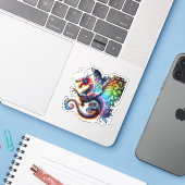 Kleurrijke Vuurdraak Sticker (Laptop met iPhone)