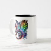 Kleurrijke Vuurdraak Tweekleurige Koffiemok (Voorkant links)