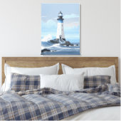 Kleurrijke vuurtoren op de oceaan canvas afdruk (Insitu (Slaapkamer))