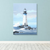 Kleurrijke vuurtoren op de oceaan canvas afdruk (Insitu (Houten vloer))